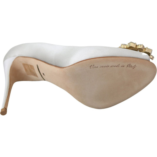 Dolce & Gabbana White Crystal Peep Toe Silk Blend Heels white-crystals-peep-toe-heels-satin-pumps-shoes
