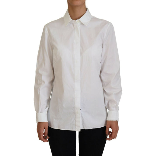Dolce & Gabbana Elegant White Cotton Button-Up Top white-cotton-collared-long-sleeves-formal-top