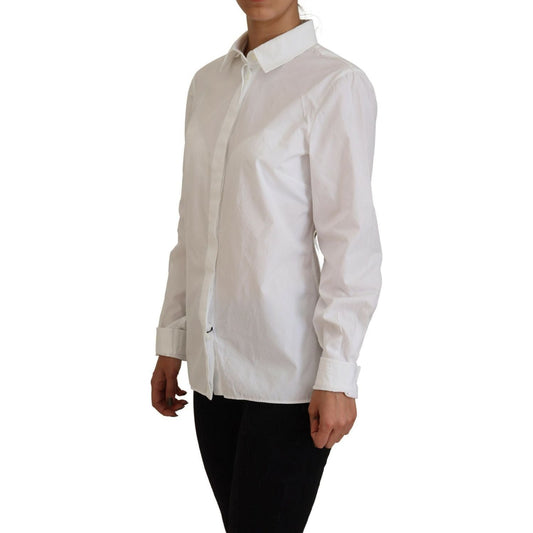 Dolce & Gabbana Elegant White Cotton Button-Up Top white-cotton-collared-long-sleeves-formal-top