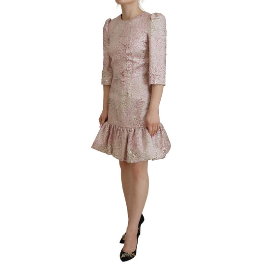 Dolce & Gabbana Elegant Pink Jacquard Midi Sheath Dress WOMAN DRESSES pink-jaquard-3-4-sleeve-sheath-midi-dress IMG_2641-1-scaled-dc8717a8-42f.jpg