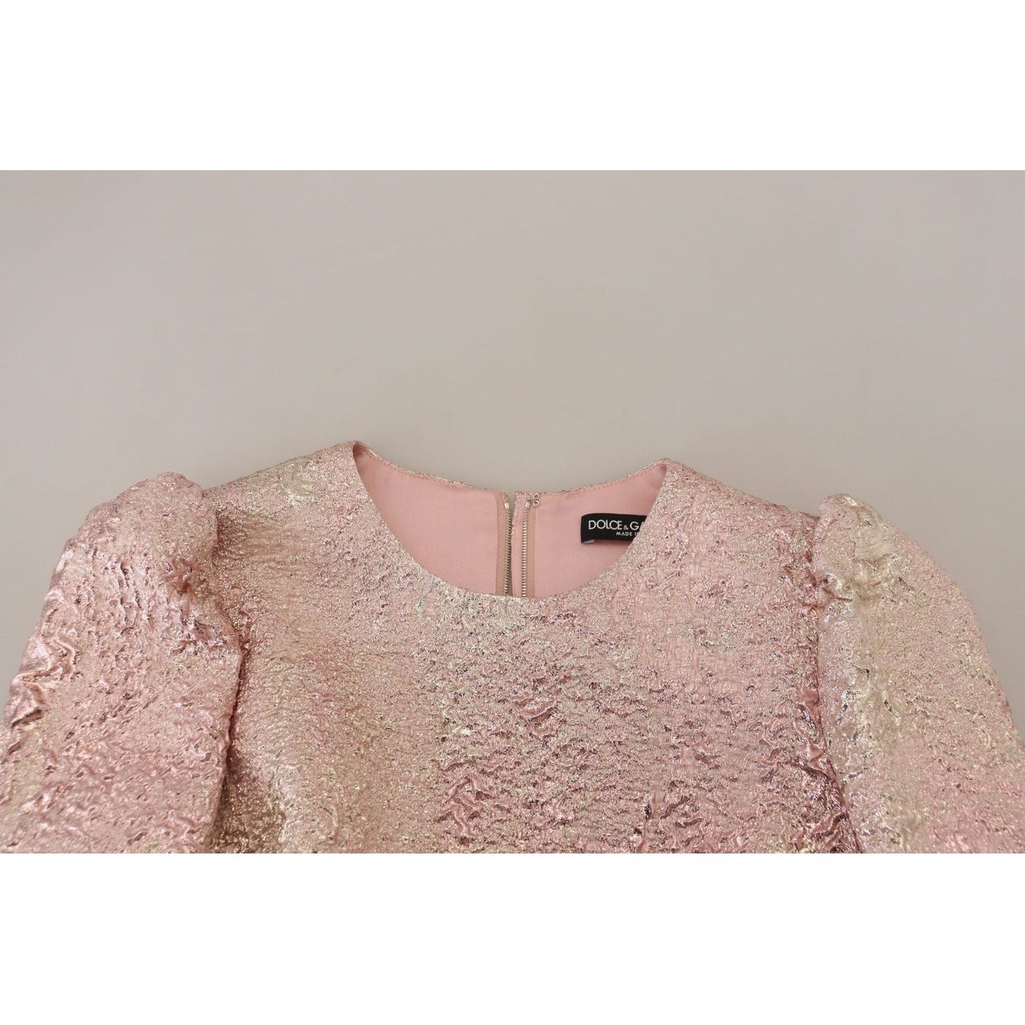 Dolce & Gabbana Elegant Pink Jacquard Midi Sheath Dress WOMAN DRESSES pink-jaquard-3-4-sleeve-sheath-midi-dress