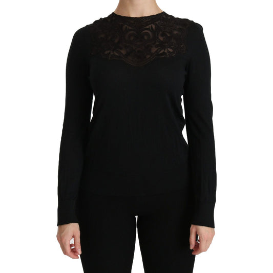 Dolce & GabbanaElegant Silk-Blend Black Lace BlouseMcRichard Designer Brands£429.00