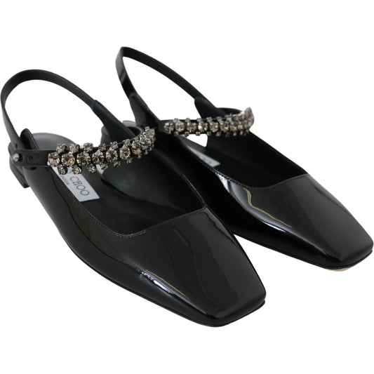 Jimmy Choo Elegant Black Patent Flats with Crystal Accent mahdis-flat-black-patent-flat-shoes