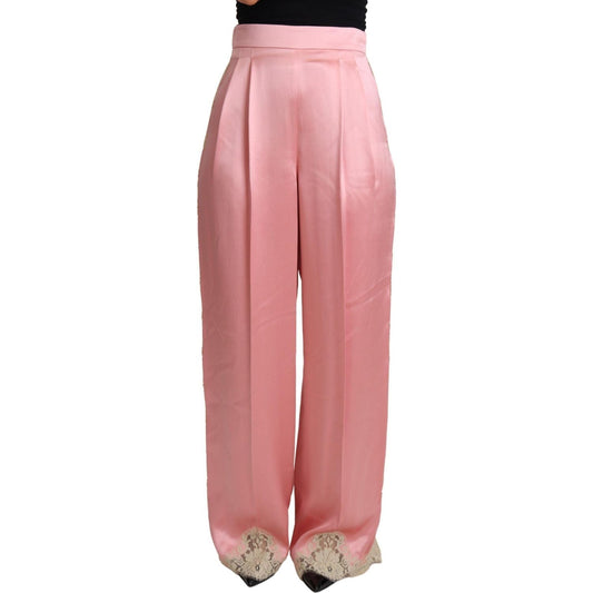 Dolce & Gabbana Silk Blend Satin Wide-Leg Pants in Pink pink-lace-trimmed-silk-satin-wide-legs-pants