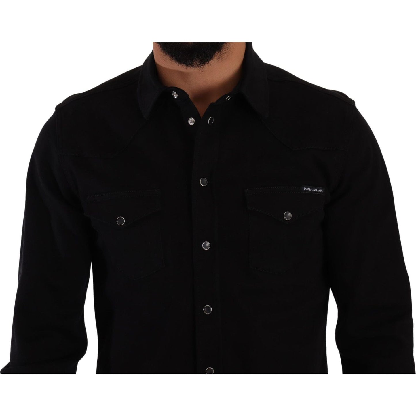 Dolce & Gabbana Slim Fit Casual Black Designer Shirt black-slim-cotton-denim-stretch-shirt
