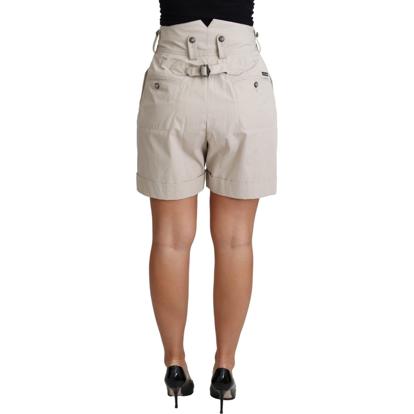 Dolce & Gabbana Chic Beige High Waist Pleated Shorts beige-cotton-pleated-high-waist-casual-shorts