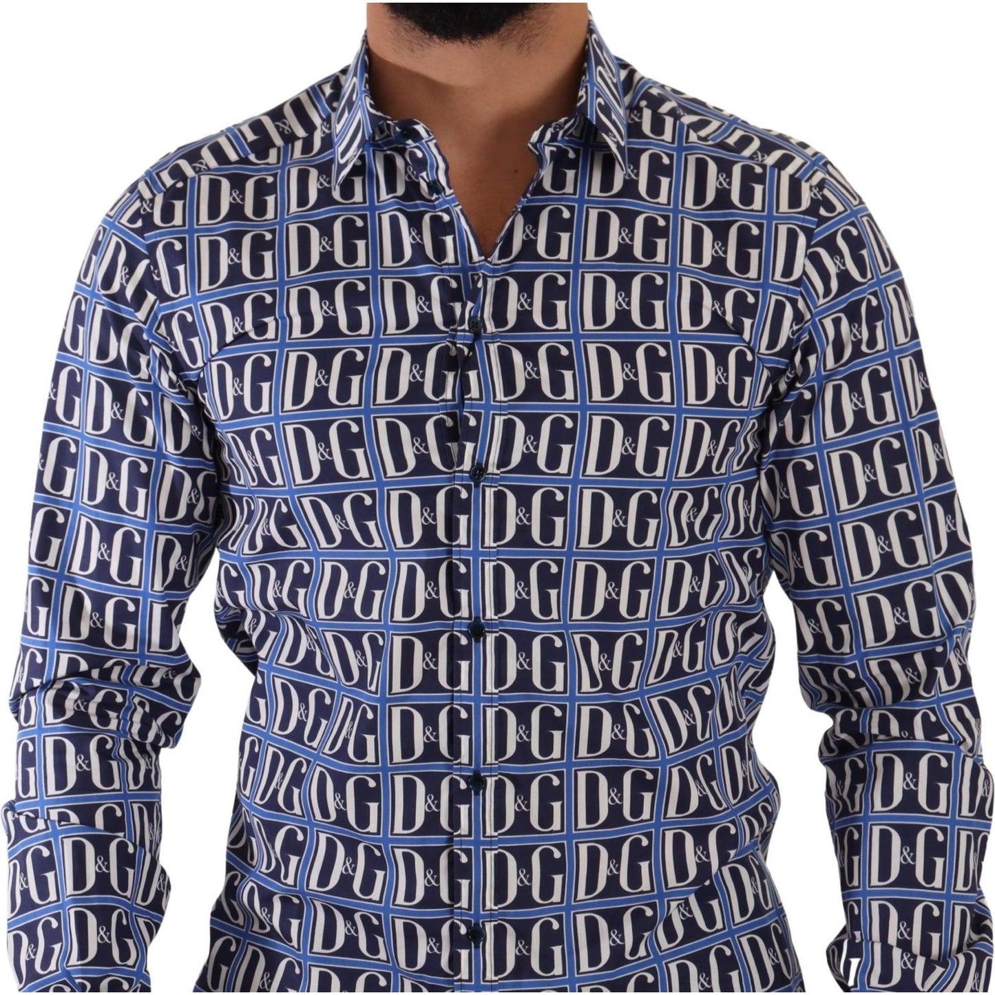Dolce & Gabbana Slim Fit Blue Logo Cotton Shirt blue-logo-mania-slim-fit-cotton-shirt
