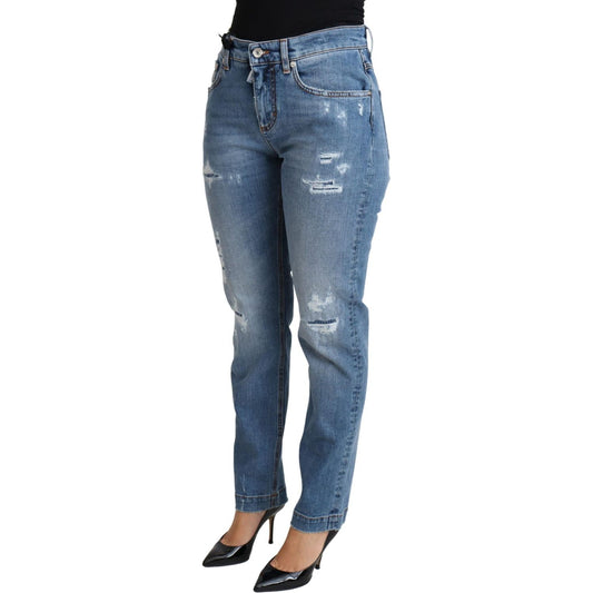Dolce & Gabbana Chic High-Waisted Tattered Skinny Jeans blue-tattered-skinny-denim-cotton-blend-jeans