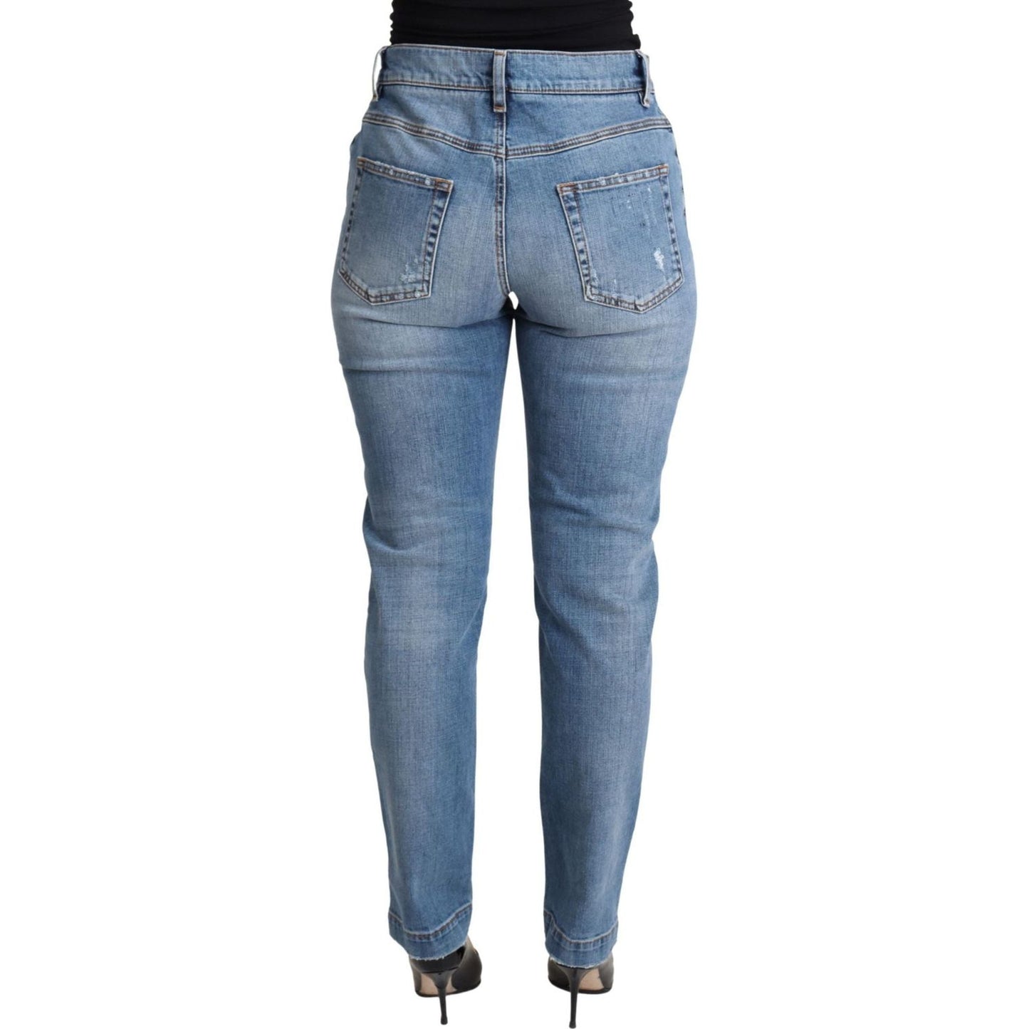 Dolce & Gabbana Chic High-Waisted Tattered Skinny Jeans blue-tattered-skinny-denim-cotton-blend-jeans