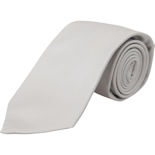 Dolce & Gabbana Elegant Off White Silk Tie off-white-silk-patterned-narrow-mens-necktie-tie