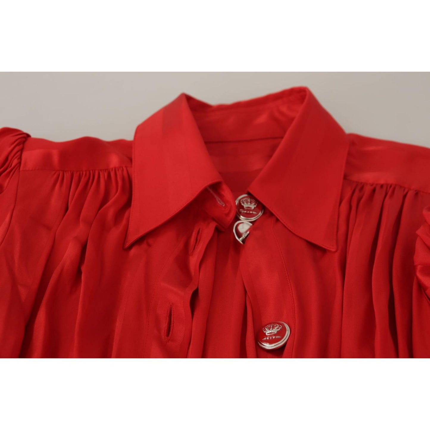 Dolce & Gabbana Elegant Red Silk Midi Dress with Button Detail red-button-down-belted-midi-satin-silk-dress