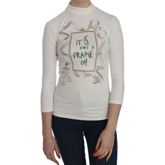 Exte Chic White Printed Turtle Neck Blouse white-printed-turtle-neck-3-4-sleeve-top-cotton-blouse