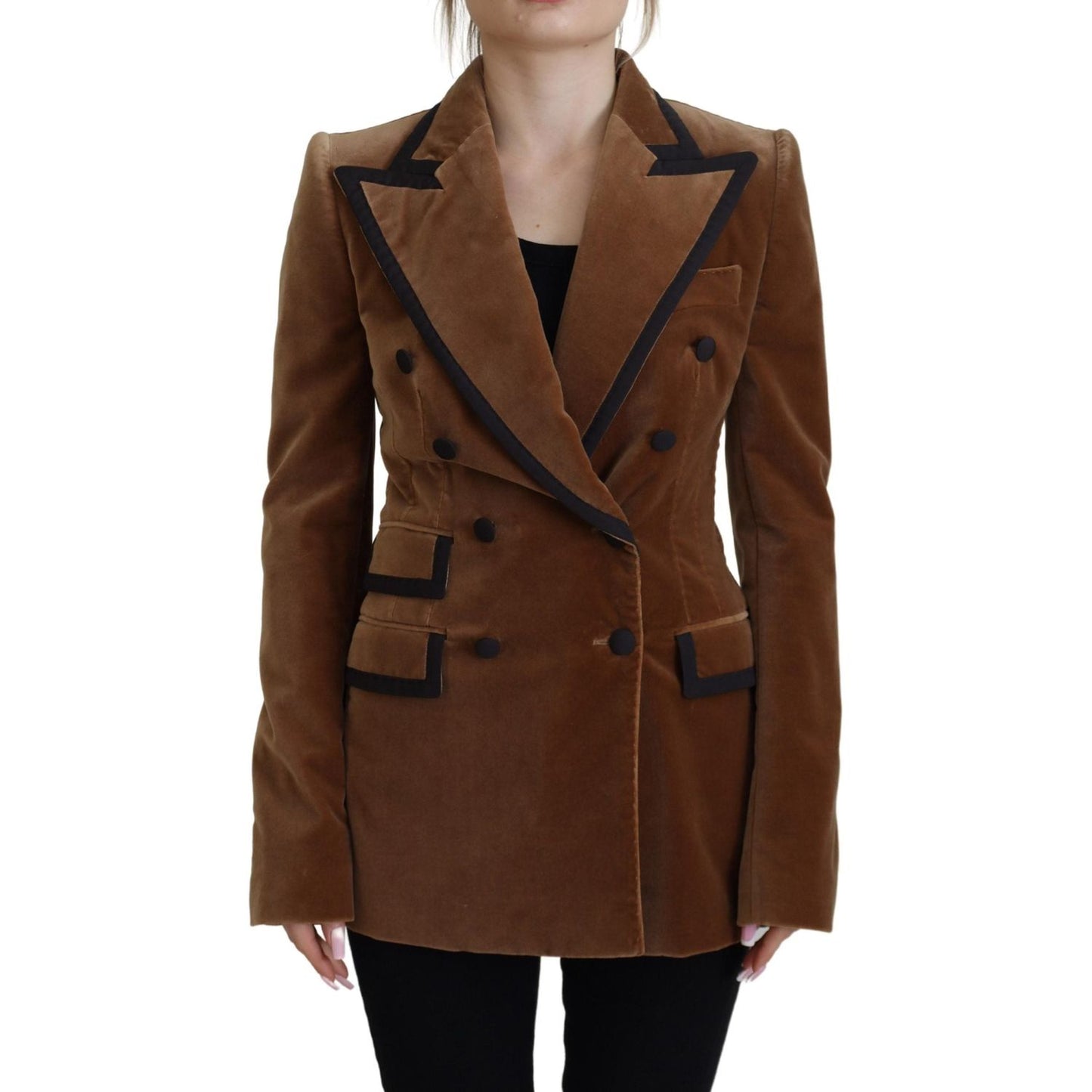 Dolce & Gabbana Elegant Double Breasted Brown Blazer Jacket brown-double-breasted-blazer-cotton-jacket