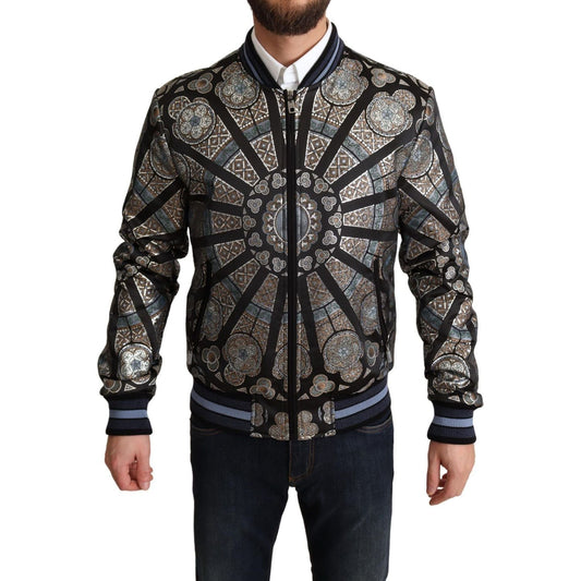 Dolce & Gabbana Elegant Jacquard Bomber Jacket in Blue blue-jacquard-motive-bomber-coat-mens-jacket