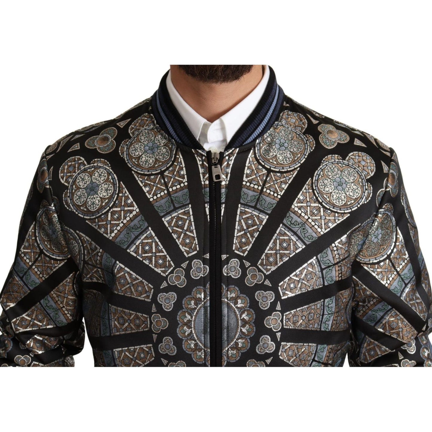 Dolce & Gabbana Elegant Jacquard Bomber Jacket in Blue blue-jacquard-motive-bomber-coat-mens-jacket IMG_2744-scaled-c140e6e1-116.jpg