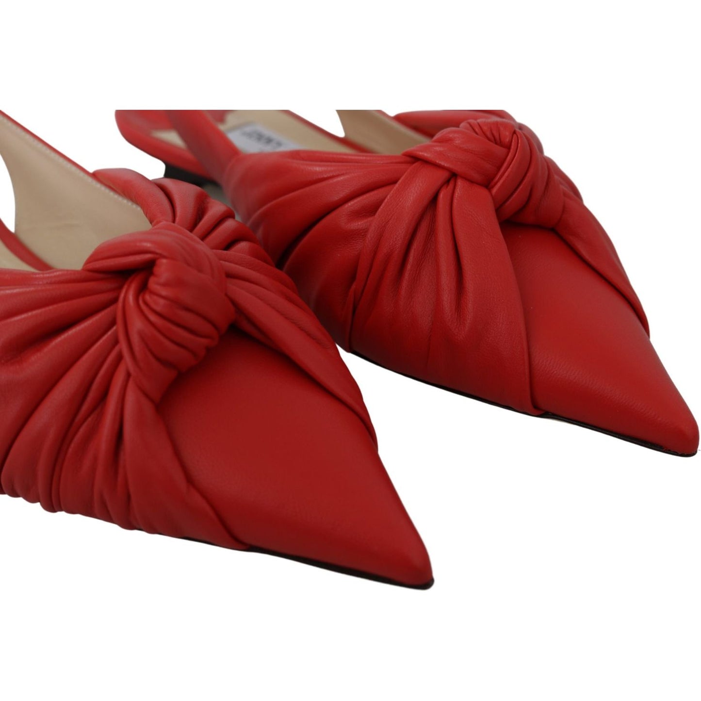 Jimmy Choo Chic Red Pointed Toe Leather Flats Shoes annabell-flat-nap-chilli-leather-flat-shoes