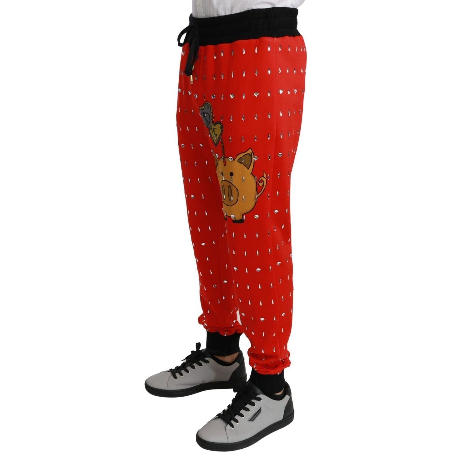 Dolce & Gabbana Chic Red Piggy Bank Print Sweatpants red-piggy-bank-cotton-crystal-trousers-pants