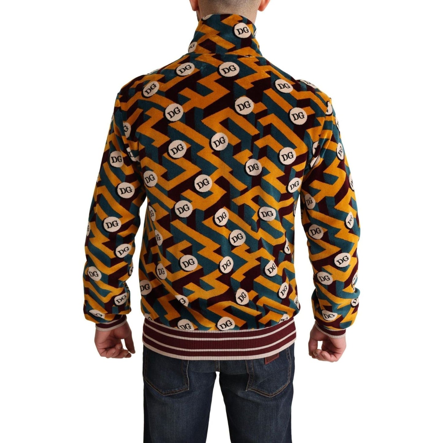 Dolce & Gabbana Elegant Multicolor Zip Sweater multicolor-velvet-dg-logo-mens-sweater-jacket