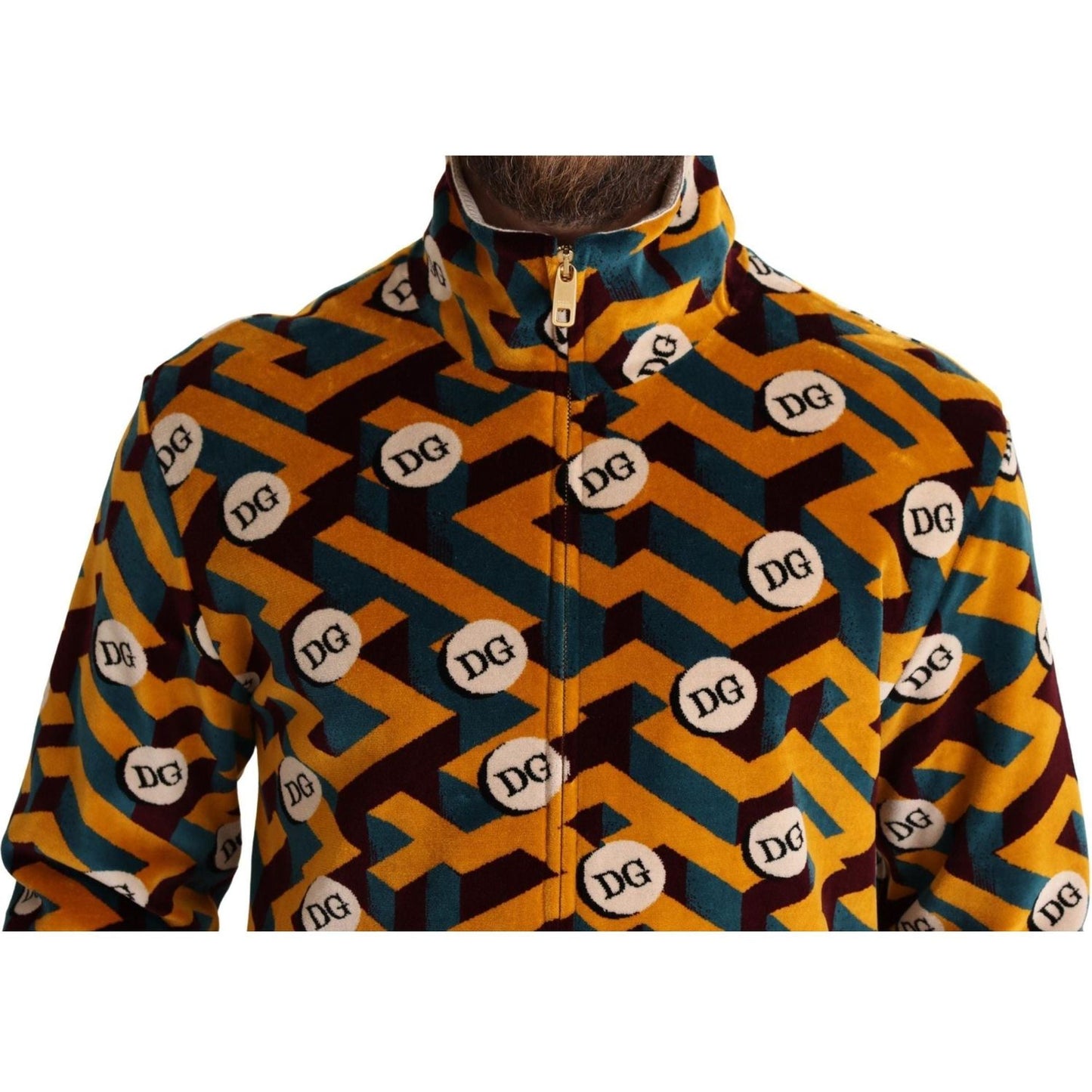 Dolce & Gabbana Elegant Multicolor Zip Sweater multicolor-velvet-dg-logo-mens-sweater-jacket