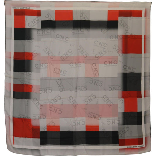 Costume National Elegant Checkered Silk Scarf gray-red-shawl-foulard-wrap-scarf-2