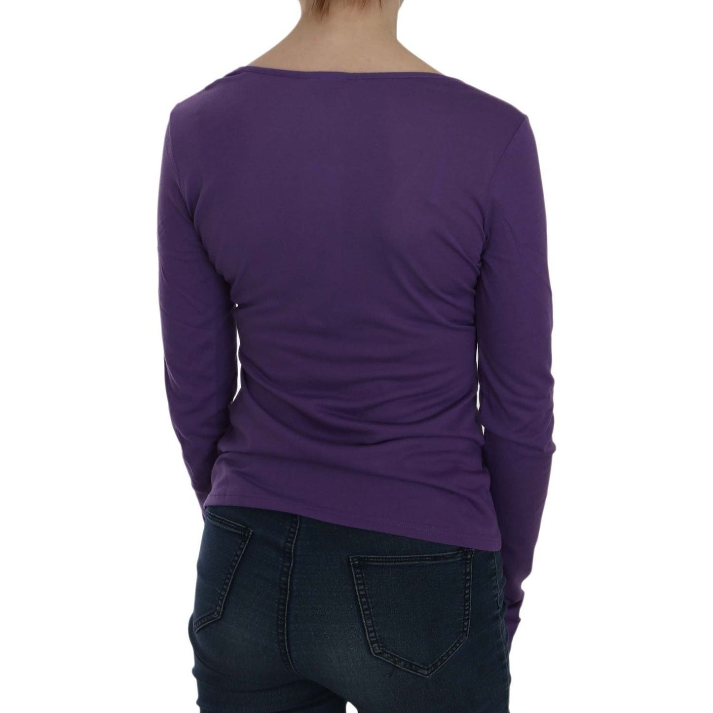 Exte Crystal Embellished U-Neck Blouse purple-crystal-embellished-long-sleeve-casual-top