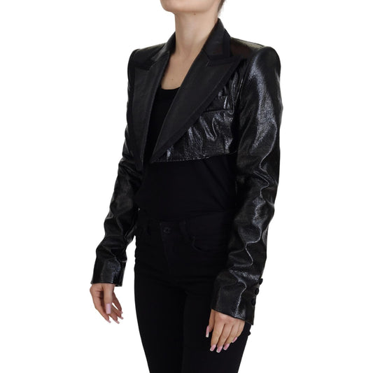 Dolce & Gabbana Elegant Cropped Black Designer Jacket black-long-sleeves-crop-blazer-cotton-jacket