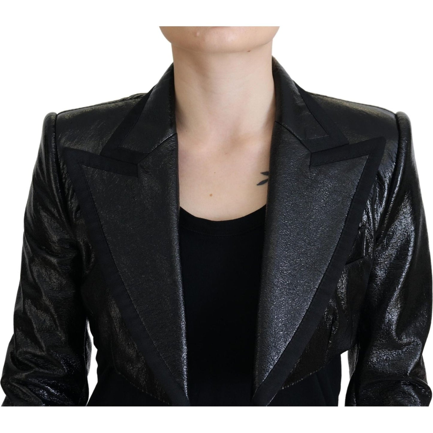Dolce & Gabbana Elegant Cropped Black Designer Jacket black-long-sleeves-crop-blazer-cotton-jacket