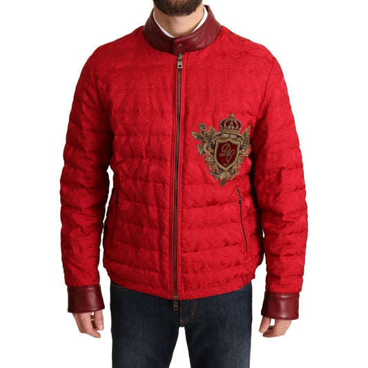 Dolce & Gabbana Red and Gold Bomber Designer Jacket red-brocade-bomber-gold-crown-logo-coat-jacket