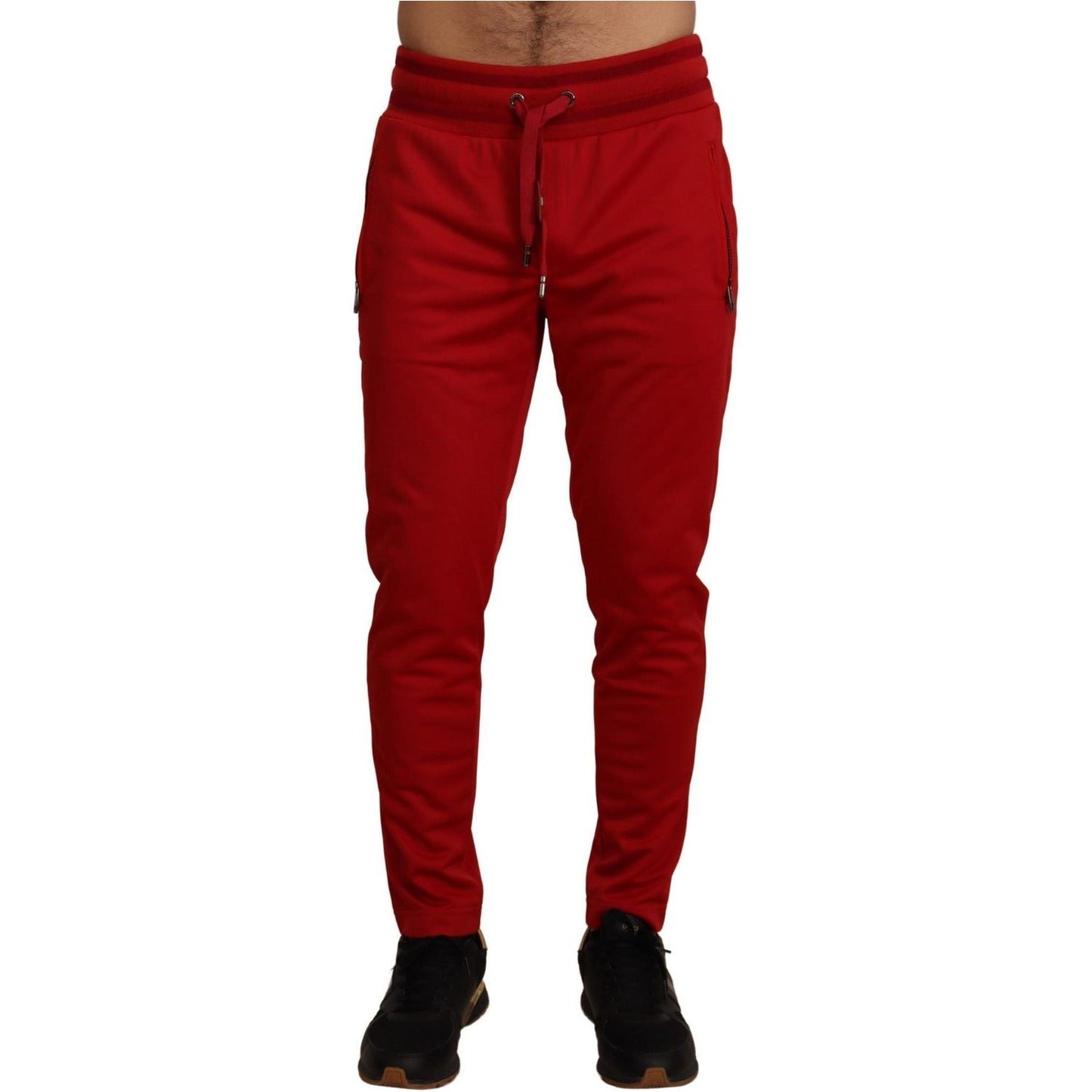 Dolce & Gabbana Elegant Red Casual Sweatpants with Logo Plaque red-polyester-logo-plaque-sweatpants