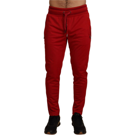 Dolce & Gabbana Elegant Red Casual Sweatpants with Logo Plaque red-polyester-logo-plaque-sweatpants IMG_2790-scaled-fe874128-11c.jpg