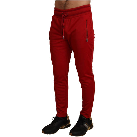 Dolce & Gabbana Elegant Red Casual Sweatpants with Logo Plaque red-polyester-logo-plaque-sweatpants
