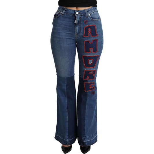 Dolce & Gabbana Elegant Boot Cut Denim Jeans with Amore Patch blue-amore-patch-boot-cut-cotton-stretch-pant