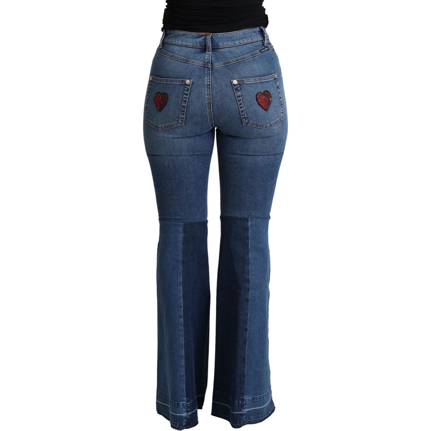 Dolce & Gabbana Elegant Boot Cut Denim Jeans with Amore Patch blue-amore-patch-boot-cut-cotton-stretch-pant