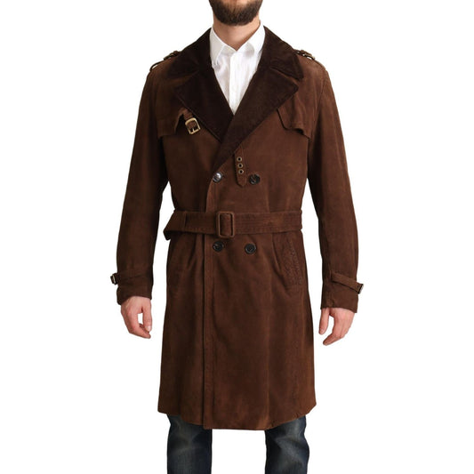 Dolce & Gabbana Classic Brown Leather Trench Coat brown-leather-long-trench-coat-men-jacket