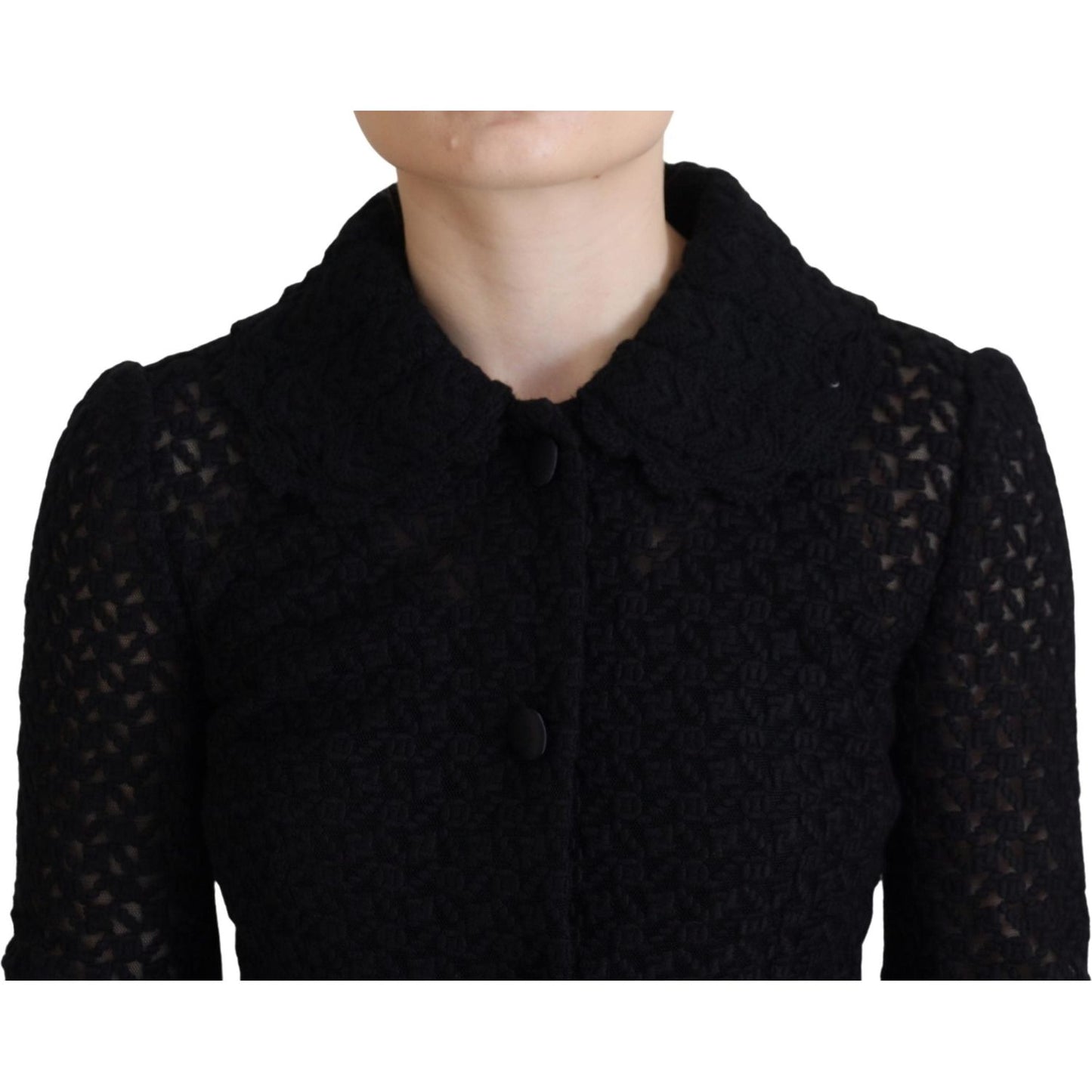 Dolce & Gabbana Elegant Black Wool Blend Button Down Jacket black-wool-knitted-button-down-collar-jacket