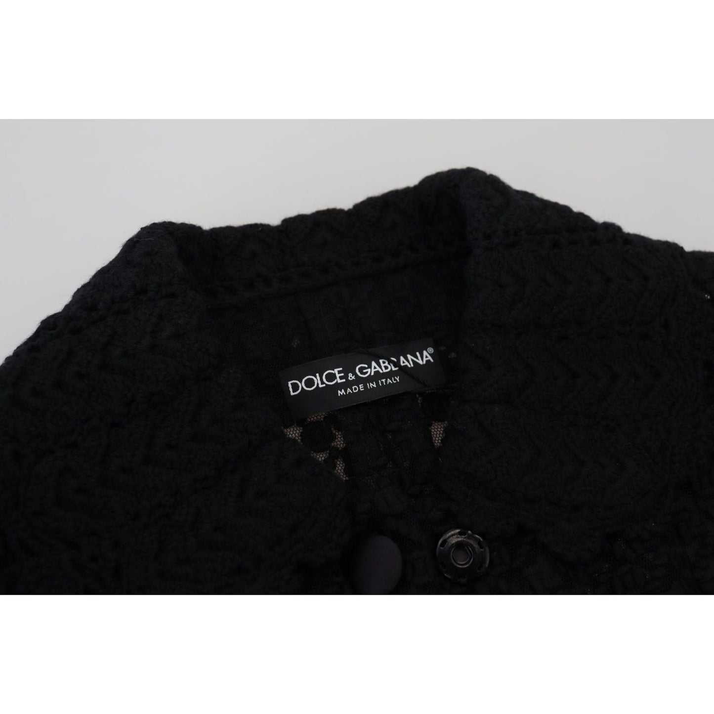 Dolce & Gabbana Elegant Black Wool Blend Button Down Jacket black-wool-knitted-button-down-collar-jacket