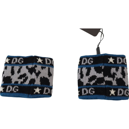 Dolce & Gabbana Exclusive Blue Cashmere-Wool Blend Wrist Wrap blue-gray-logo-two-piece-wristband-wrap
