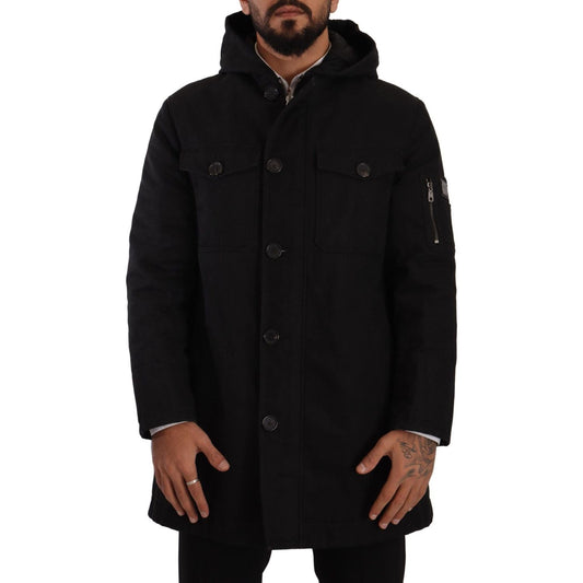 Dolce & Gabbana Elegant Black Parka Hooded Jacket black-denim-hooded-parka-coat-winter-jacket