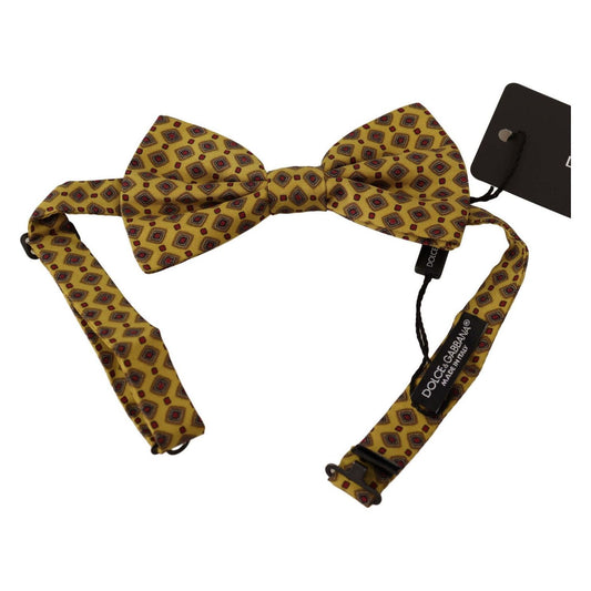 Dolce & Gabbana Yellow Patterned Silk Adjustable Neck Papillon Bow Tie yellow-patterned-silk-adjustable-neck-papillon-bow-tie Bow Tie
