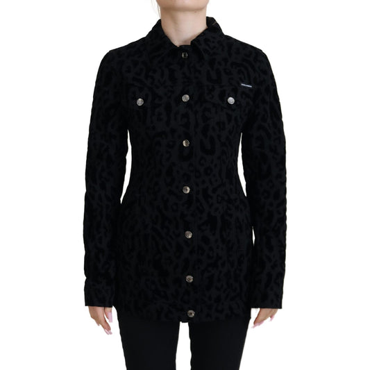 Dolce & Gabbana Chic Leopard Pattern Denim Jacket black-leopard-long-sleeve-denim-cotton-jacket