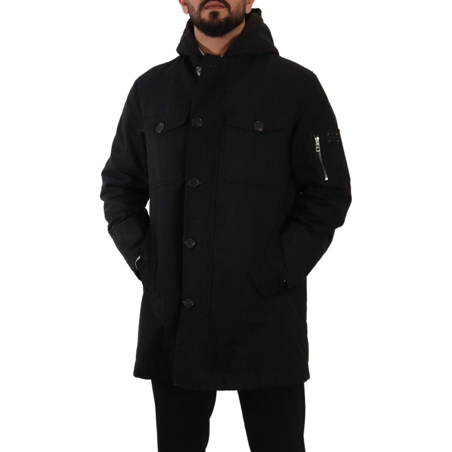 Dolce & Gabbana Elegant Black Parka Hooded Jacket black-denim-hooded-parka-coat-winter-jacket