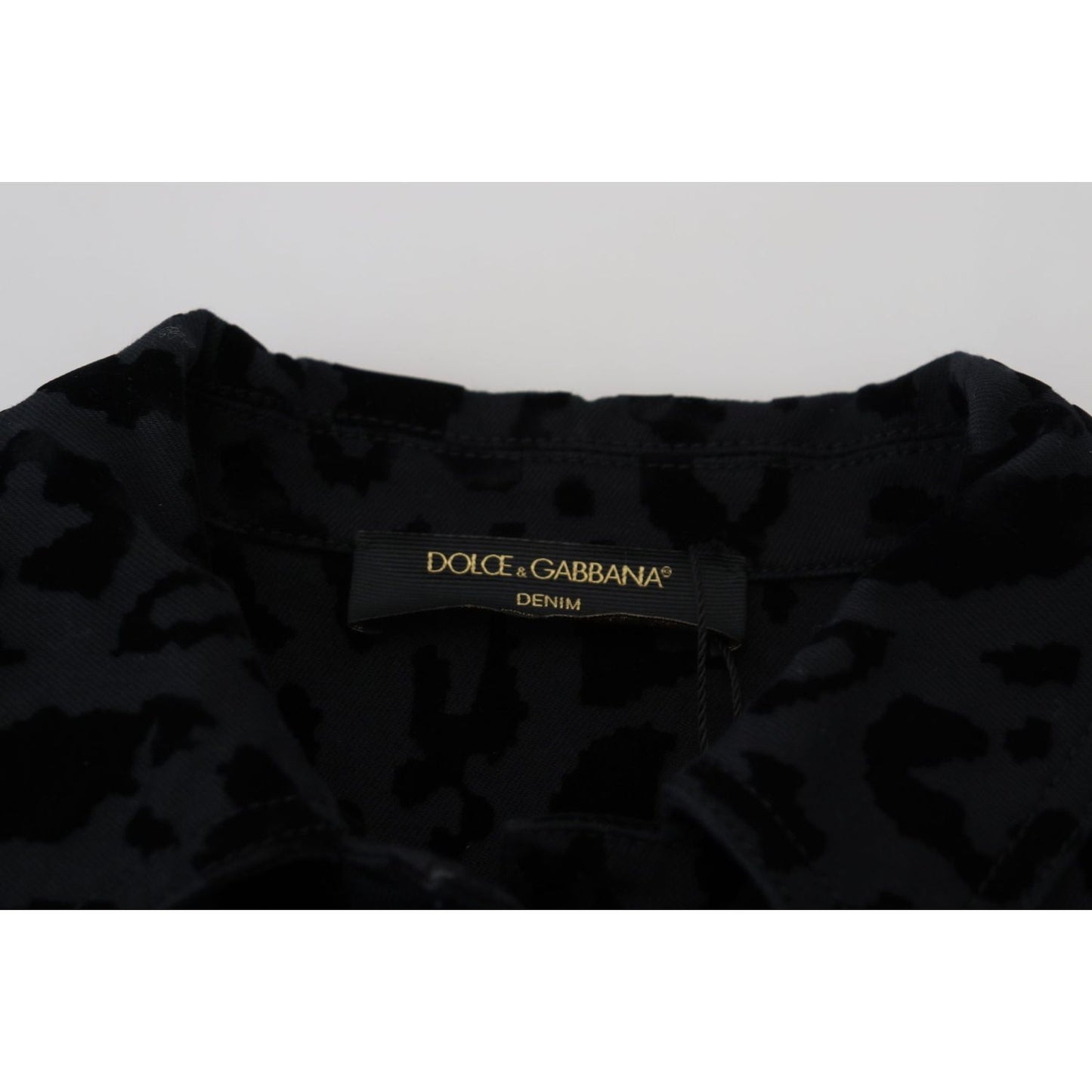 Dolce & Gabbana Chic Leopard Pattern Denim Jacket black-leopard-long-sleeve-denim-cotton-jacket