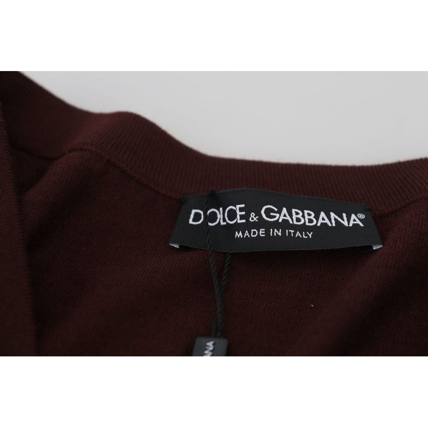 Dolce & Gabbana Chic Maroon V-Neck Wool Cardigan maroon-wool-knit-deep-v-neck-cardigan-sweater