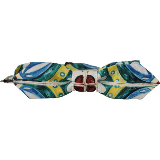 Dolce & Gabbana Elegant Silk Majolica Print Bow Tie multicolor-majolica-print-adjustable-papillon-bow-tie-5