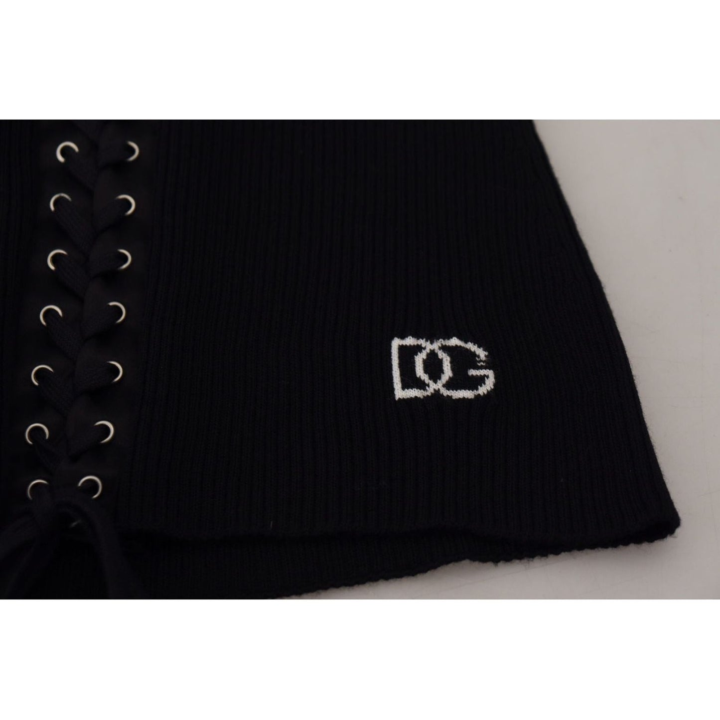 Dolce & Gabbana Elegant Black Tie-Up Slim Fit Sweater black-wool-knitted-tie-up-slim-fit-sweater