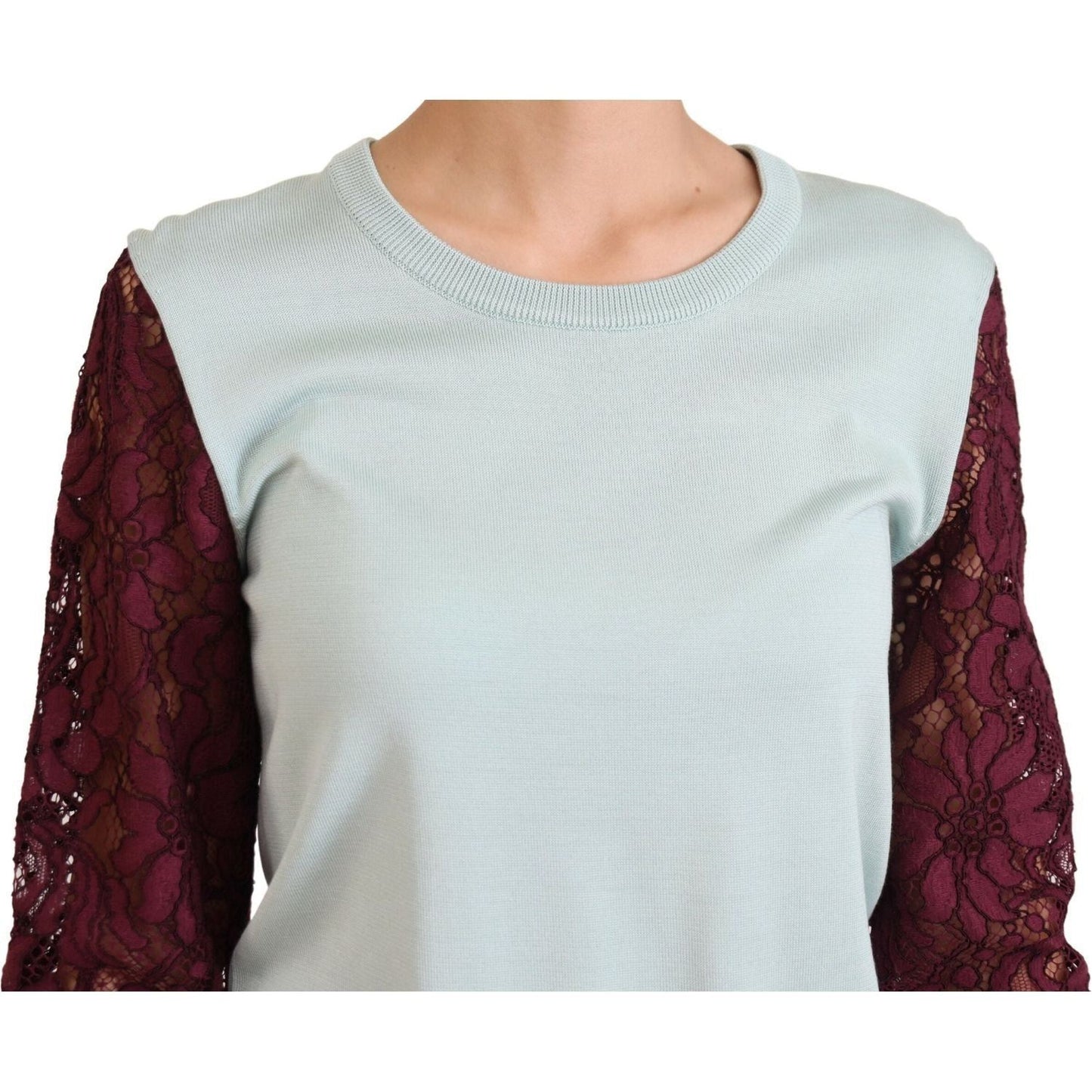 Dolce & Gabbana Elegant Multicolor Lace Silk Blend Sweater multicolor-lace-round-neck-pullover-sweater-1