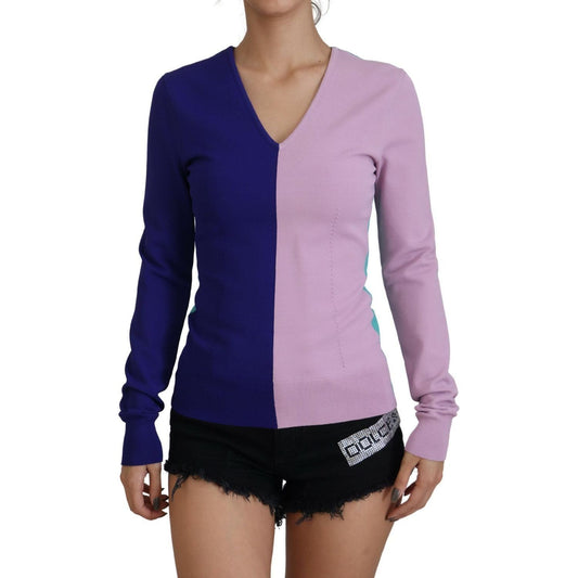 Dolce & Gabbana Chic Multicolor V-Neck Pullover Sweater multicolor-v-neck-viscose-long-sleeves-sweater