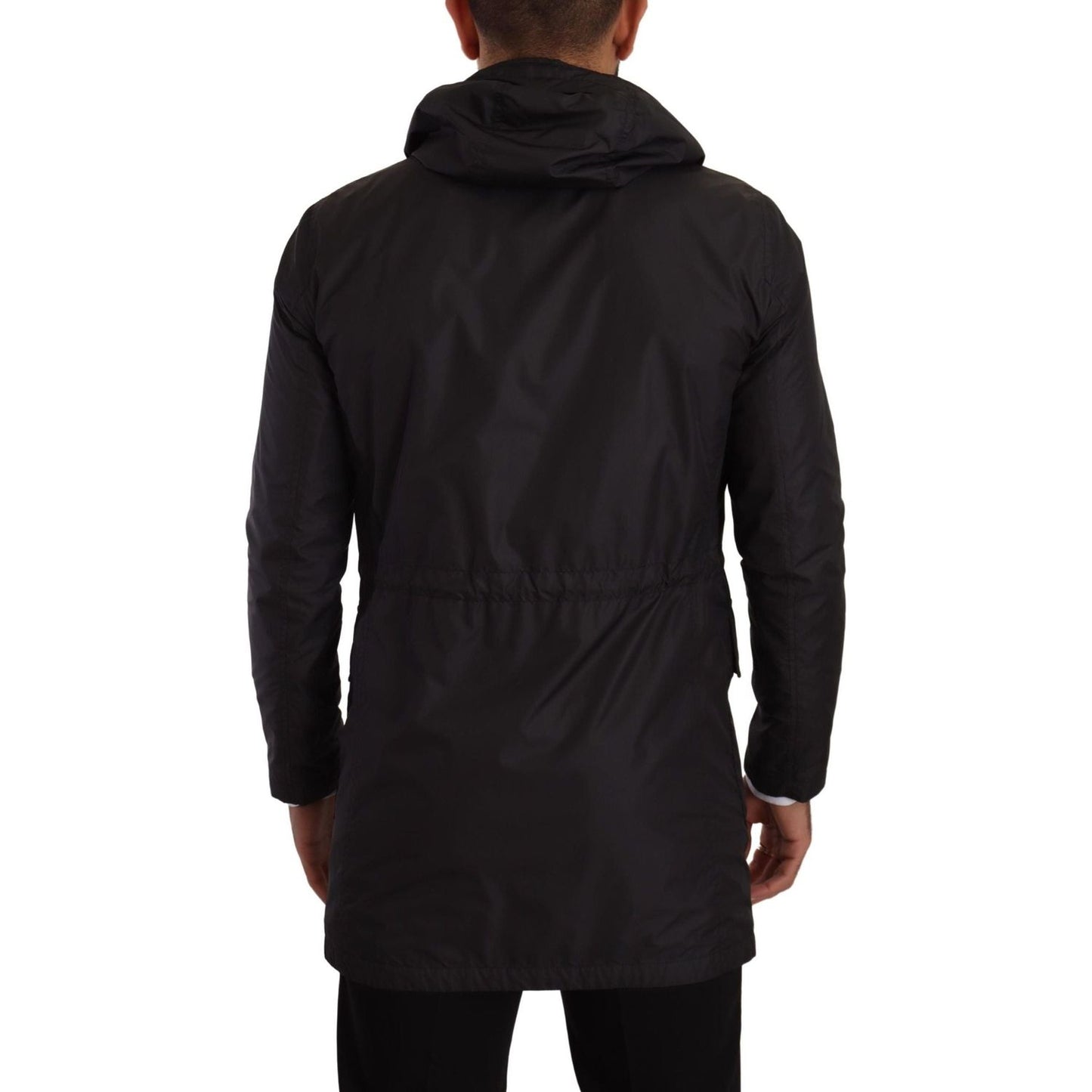 Dolce & Gabbana Elegant Black Parka Hooded Jacket black-polyester-hooded-parka-coat-jacket-2