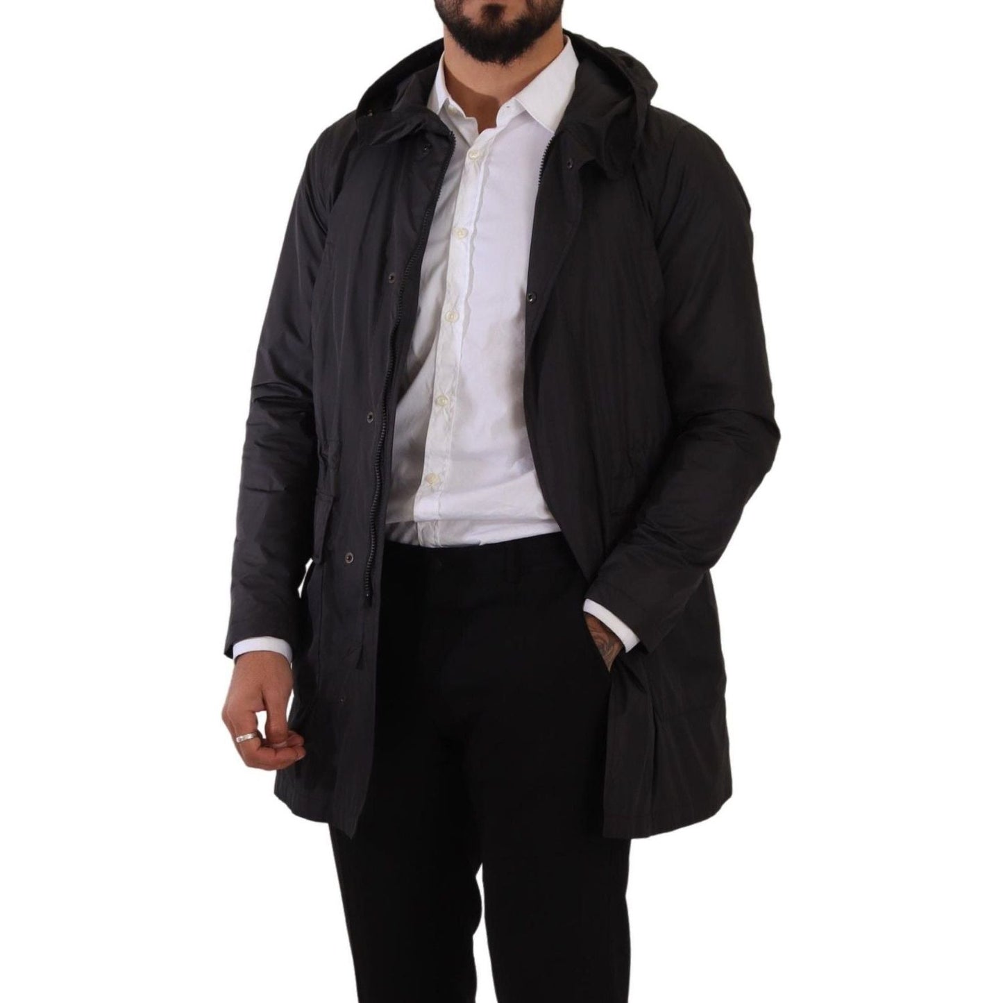 Dolce & Gabbana Elegant Black Parka Hooded Jacket black-polyester-hooded-parka-coat-jacket-2