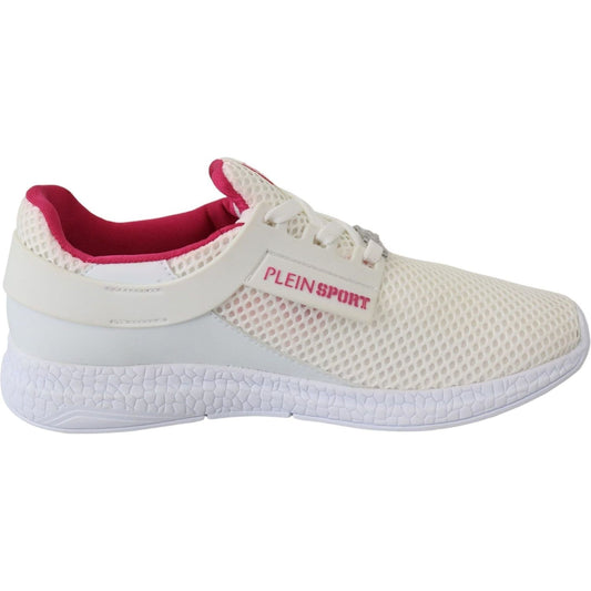 Plein Sport Exclusive White Runner Becky Sneakers white-polyester-runner-becky-sneakers-shoes